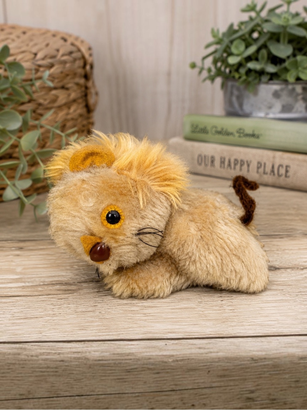 Vintage California Stuffed Toys Mini Lion Plush 5” Laying Cub  Pellet Filled